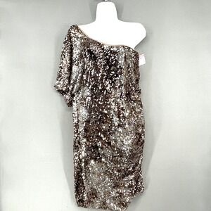 Deb‎ One Shoulder Blush Sequin Dress Bronze Size 20 Lined NWT Sexy